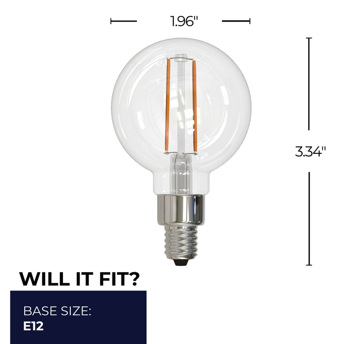 G16 2.5W Dimmable Clear Filament LED Light Bulb with E12 Base, 2700K, 250 Lumens, 6-Pack