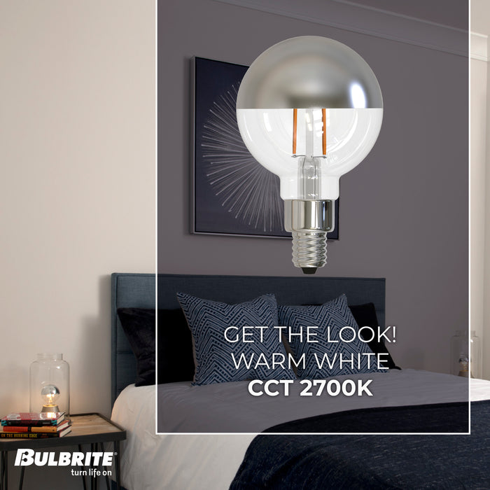 G16 2.5W Dimmable Half Chrome Filament LED Light Bulb with E12 Base, 2700K, 200 Lumens, 4-Pack