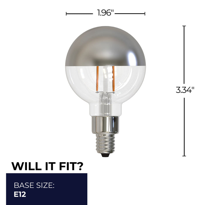 G16 2.5W Dimmable Half Chrome Filament LED Light Bulb with E12 Base, 2700K, 200 Lumens, 4-Pack