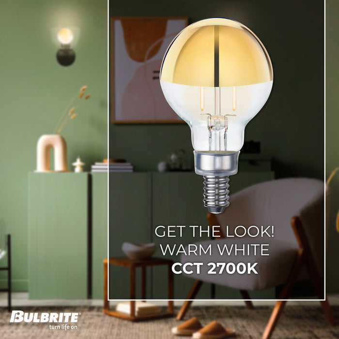 G16 2.5W Dimmable Half Gold Filament LED Light Bulb with E12 Base, 2700K, 200 Lumens, 4-Pack
