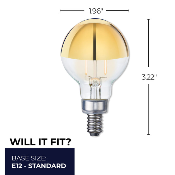 G16 2.5W Dimmable Half Gold Filament LED Light Bulb with E12 Base, 2700K, 200 Lumens, 4-Pack