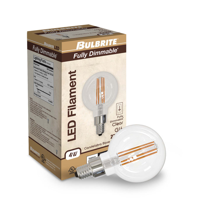G16 4.5W Dimmable Clear Filament LED Light Bulb with E12 Base, 2700K, 350 Lumens, 3-Pack