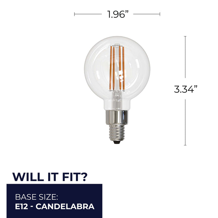 G16 4.5W Dimmable Clear Filament LED Light Bulb with E12 Base, 2700K, 350 Lumens, 3-Pack