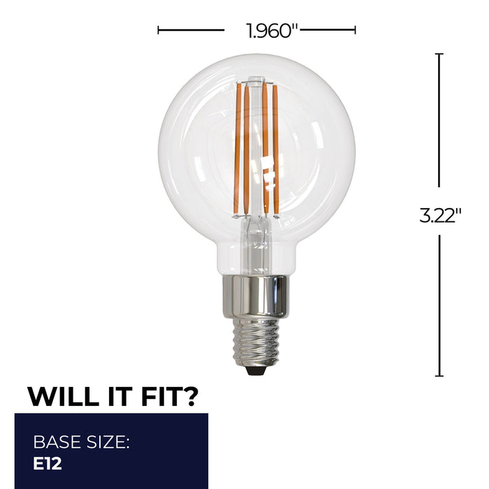 G16 4W Dimmable Clear Filament LED Light Bulb with E12 Base, 2700K, 350 Lumens, 4-Pack