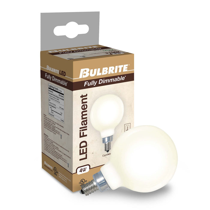 G16 4W Dimmable Milky Filament LED Light Bulb with E12 Base, 2700K, 300 Lumens, 3-Pack