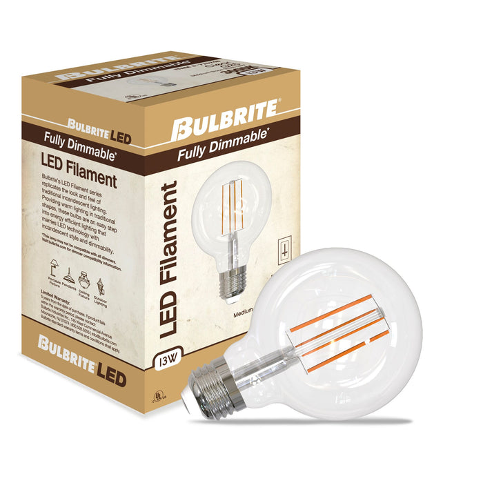 G25 13W Dimmable Clear Filament LED Light Bulb with E26 Base, 3000K, 1400 Lumens, 4-Pack