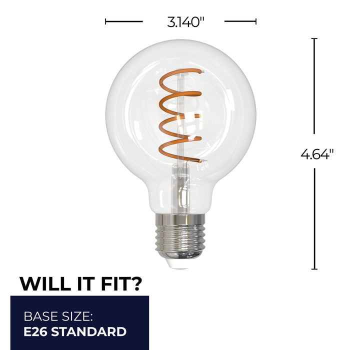 G25 4.5W Dimmable Clear Filament LED Light Bulb with E26 Base, 2100K, 350 Lumens, 2-Pack
