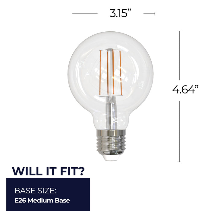 G25 5W Dimmable Clear Filament LED Light Bulb with E26 Base, 2700K, 500 Lumens, 4-Pack