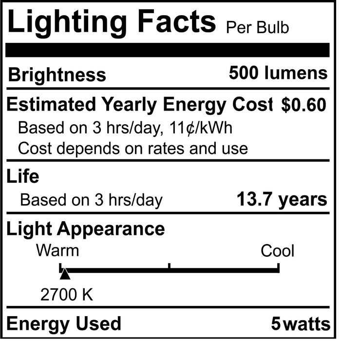 G25 5W Dimmable Clear Filament LED Light Bulb with E26 Base, 2700K, 500 Lumens, 4-Pack