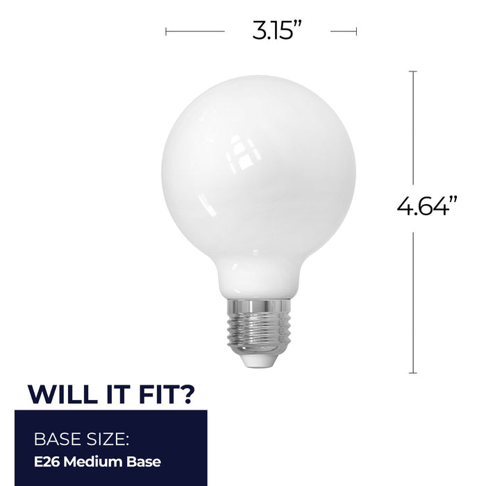 G25 5W Dimmable Milky Filament LED Light Bulb with E26 Base, 3000K, 500 Lumens, 4-Pack