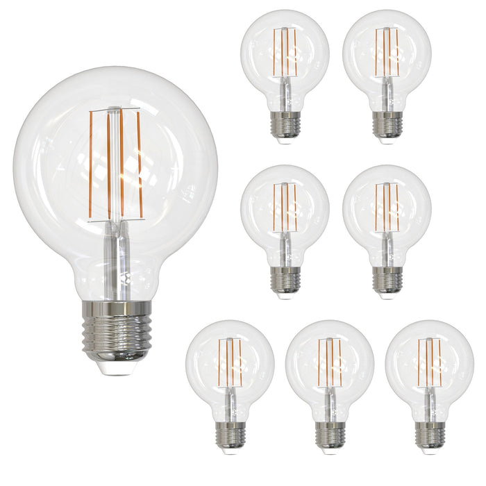 G25 7.6W Dimmable Clear Filament LED Light Bulb with E26 Base, 2700K, 800 Lumens, 8-Pack
