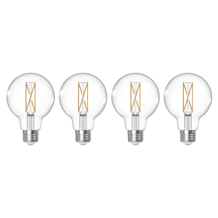 G25 7.6W Dimmable Clear Filament LED Light Bulb with E26 Base, 3000K, 800 Lumens, 4-Pack
