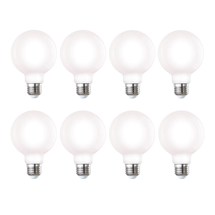 G25 7.6W Dimmable Milky Filament LED Light Bulb with E26 Base, 3000K, 800 Lumens, 8-Pack