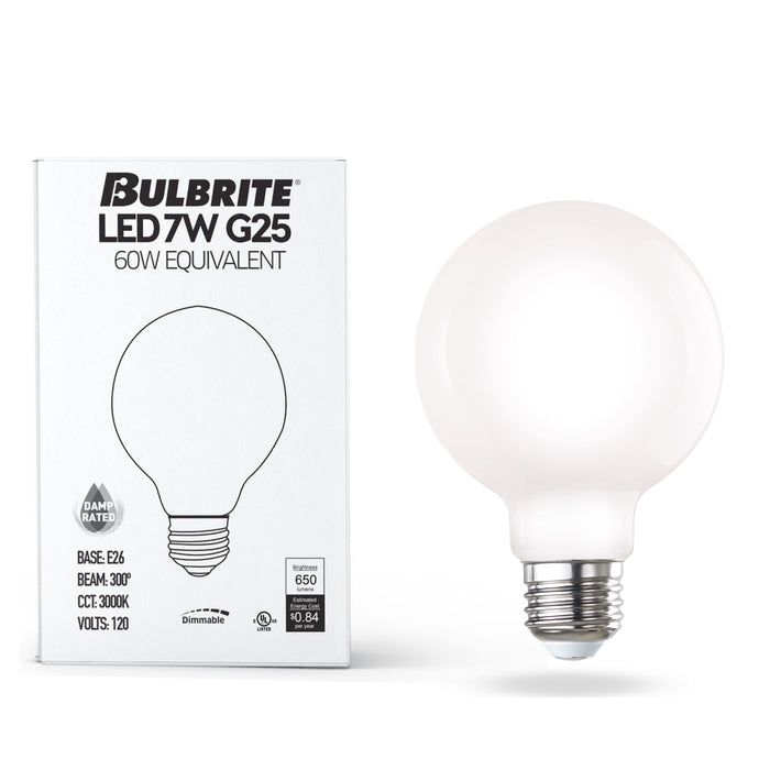G25 7.6W Dimmable Milky Filament LED Light Bulb with E26 Base, 3000K, 800 Lumens, 8-Pack