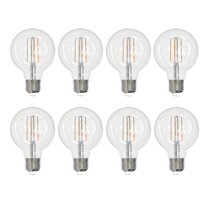 G25 7W Dimmable Clear Filament LED Light Bulb with E26 Base, 3000K, 800 Lumens, 8-Pack