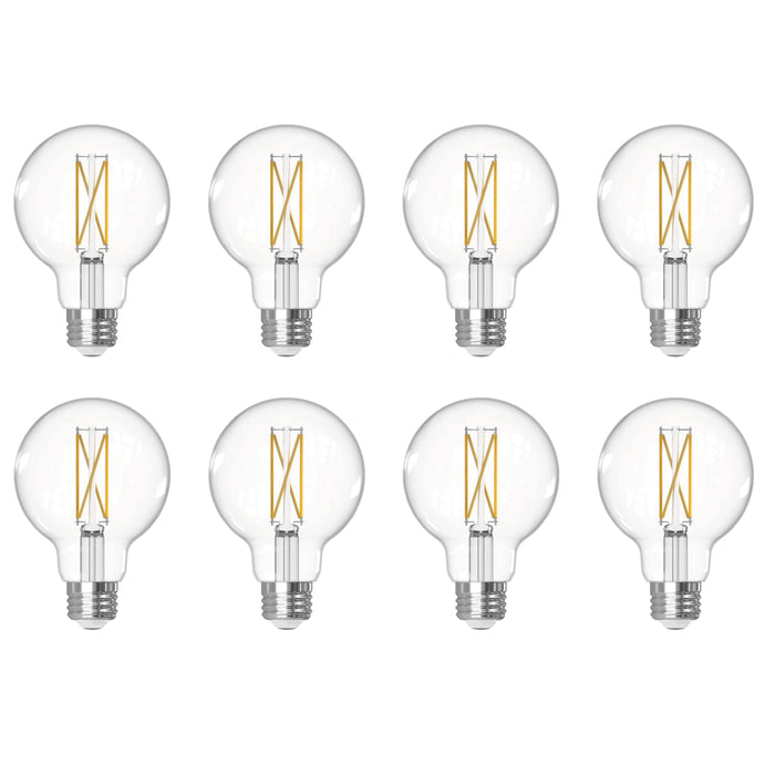 G25 7W Dimmable Clear Filament LED Light Bulb with E26 Base, 4000K, 800 Lumens, 8-Pack