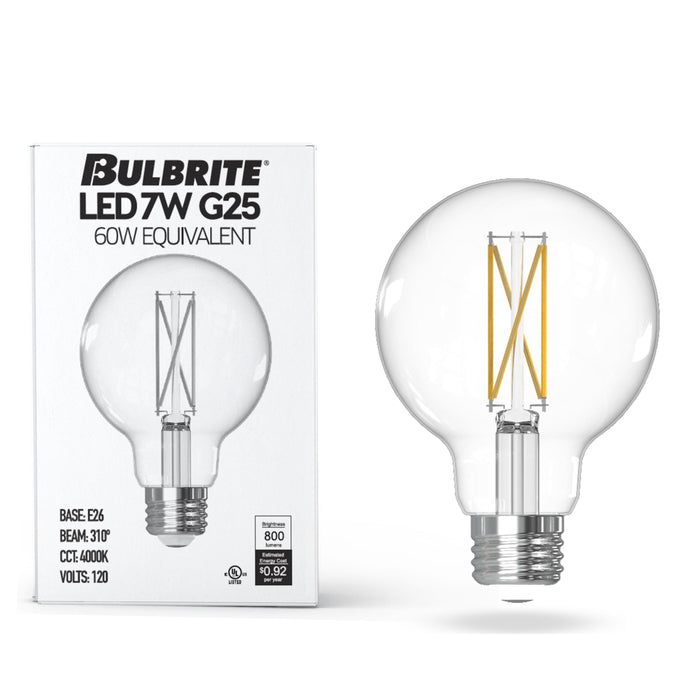 G25 7W Dimmable Clear Filament LED Light Bulb with E26 Base, 4000K, 800 Lumens, 8-Pack