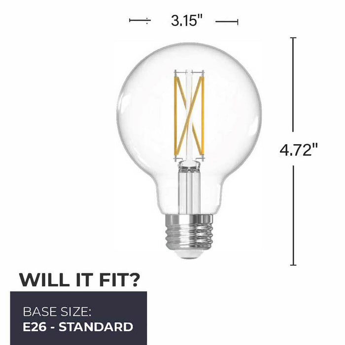 G25 7W Dimmable Clear Filament LED Light Bulb with E26 Base, 4000K, 800 Lumens, 8-Pack