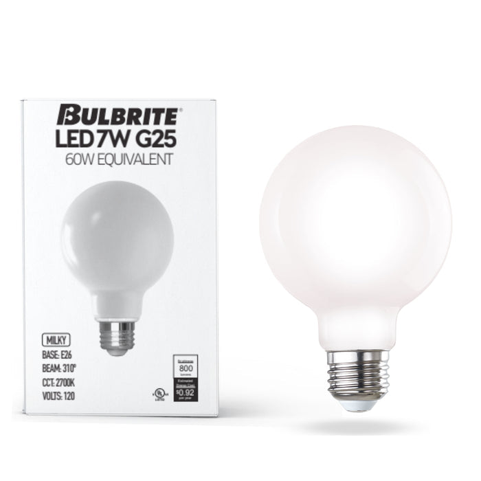 G25 7W Dimmable Milky Filament LED Light Bulb with E26 Base, 2700K, 800 Lumens, 8-Pack