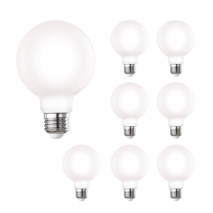 G25 7W Dimmable Milky Filament LED Light Bulb with E26 Base, 4000K, 800 Lumens, 8-Pack
