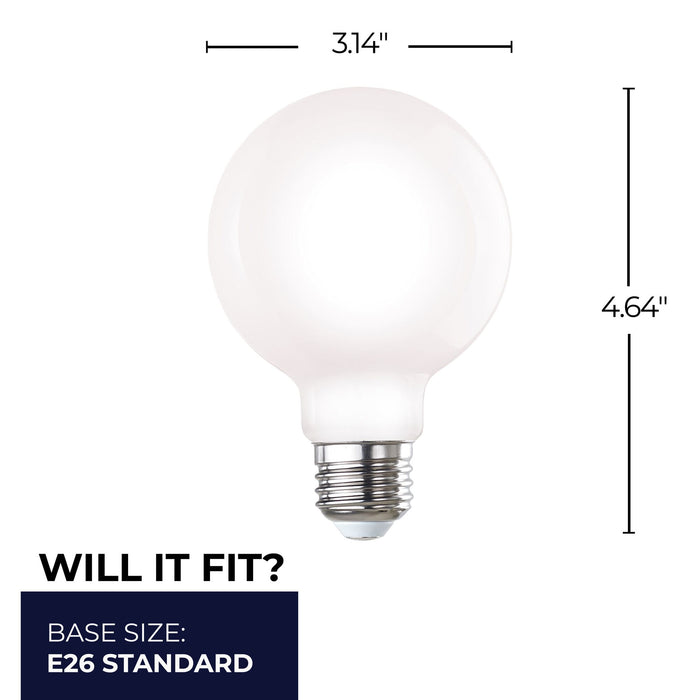 G25 7W Dimmable Milky Filament LED Light Bulb with E26 Base, 4000K, 800 Lumens, 8-Pack