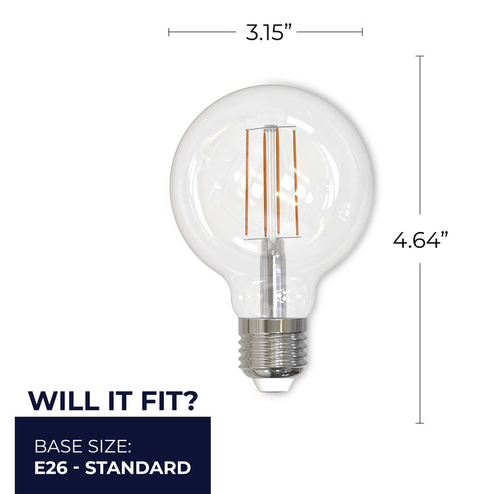 G25 8.5W Dimmable Clear Filament LED Light Bulb with E26 Base, 2700K, 800 Lumens, 4-Pack