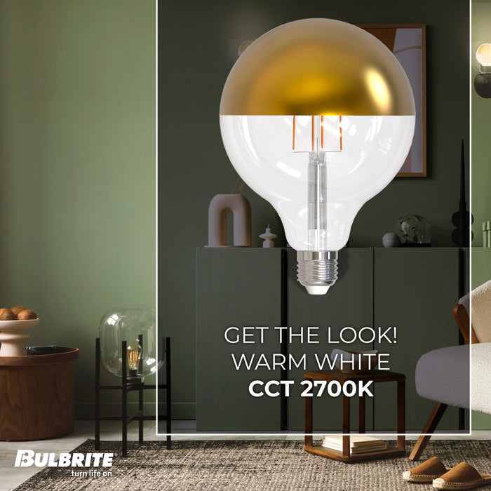 G40 6W Dimmable Half Gold Filament LED Light Bulb with E26 Base, 2700K, 500 Lumens, 4-Pack