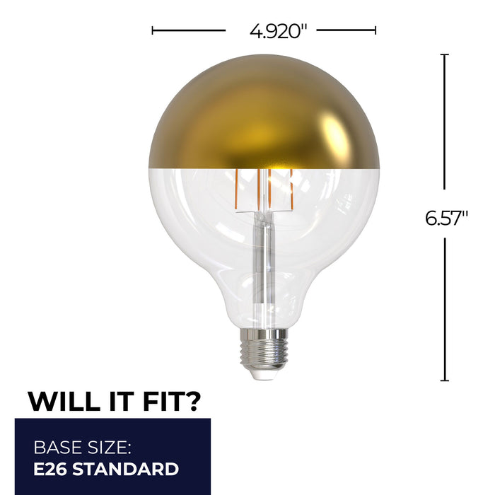 G40 6W Dimmable Half Gold Filament LED Light Bulb with E26 Base, 2700K, 500 Lumens, 4-Pack