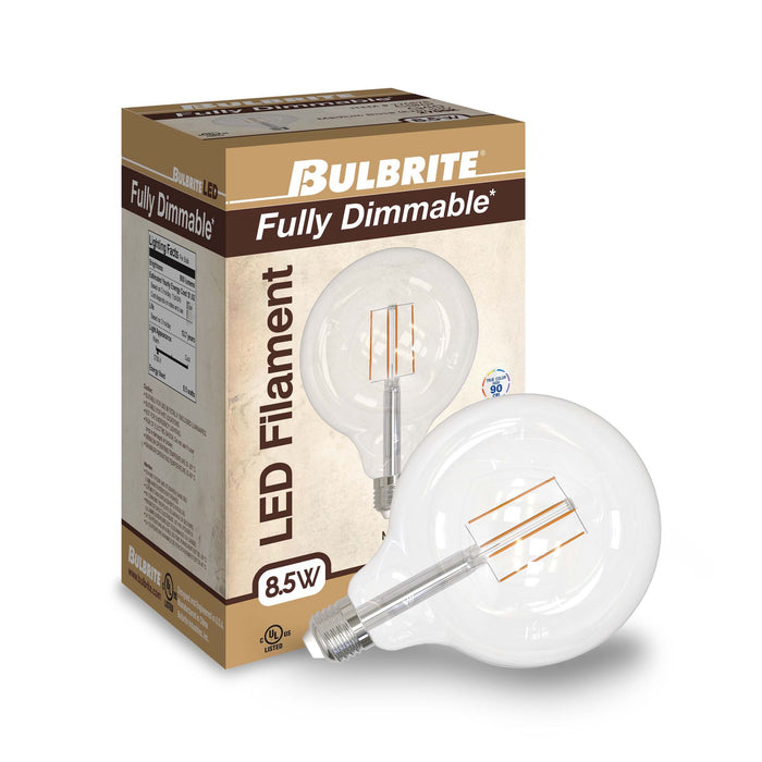 G40 8.5W Dimmable Clear Filament LED Light Bulb with E26 Base, 2700K, 800 Lumens, 2-Pack