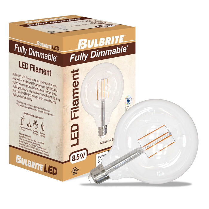 G40 8.5W Dimmable Clear Filament LED Light Bulb with E26 Base, 3000K, 800 Lumens, 2-Pack