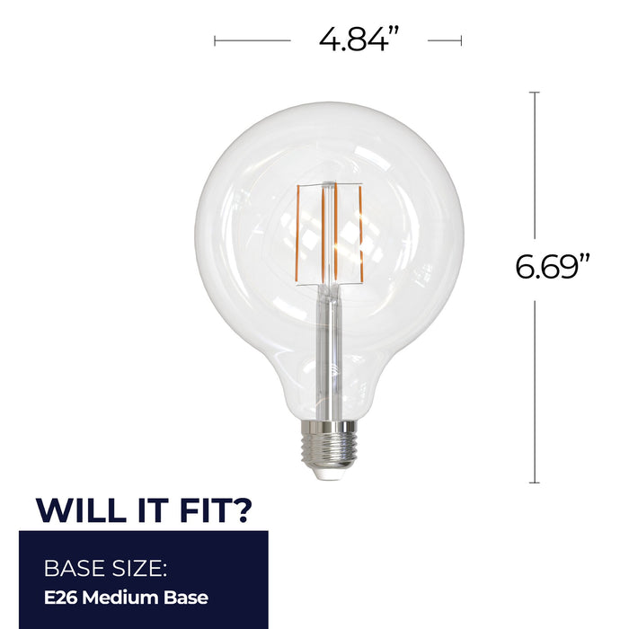 G40 8.5W Dimmable Clear Filament LED Light Bulb with E26 Base, 5000K, 800 Lumens, 2-Pack