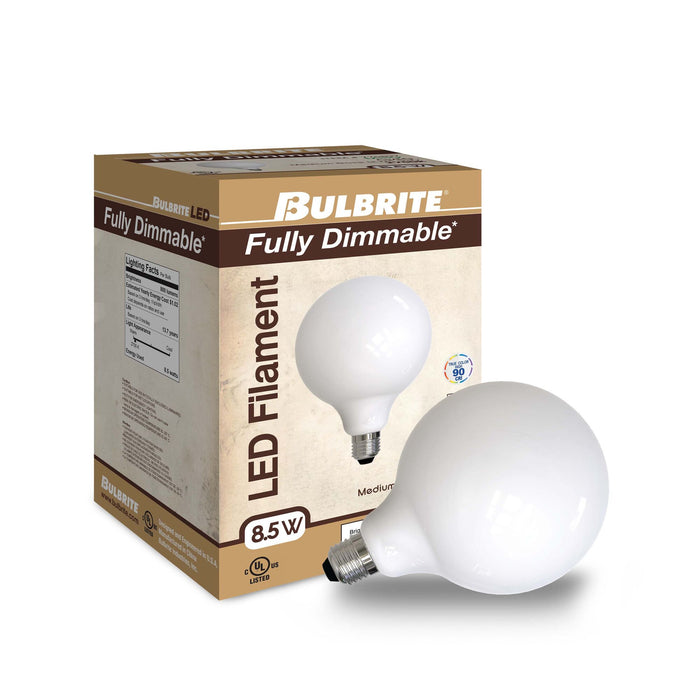 G40 8.5W Dimmable Milky Filament LED Light Bulb with E26 Base, 2700K, 800 Lumens, 2-Pack