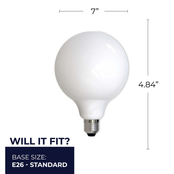 G40 8.5W Dimmable Milky Filament LED Light Bulb with E26 Base, 3000K, 800 Lumens, 2-Pack