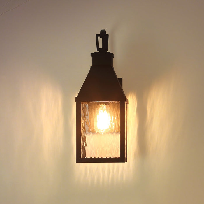 Glencrest 18-inch 1-light Textured Black Exterior Wall Sconce with Clear Water Glass
