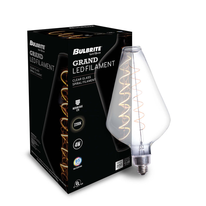 Grands DIA 4W Dimmable Clear Filament LED Light Bulb with E26 Base, 2200K, 190 Lumens
