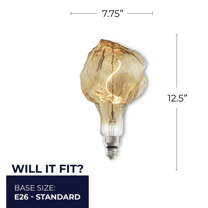 Grands GLACIER 4W Dimmable Amber Filament LED Light Bulb with E26 Base, 2000K, 200 Lumens