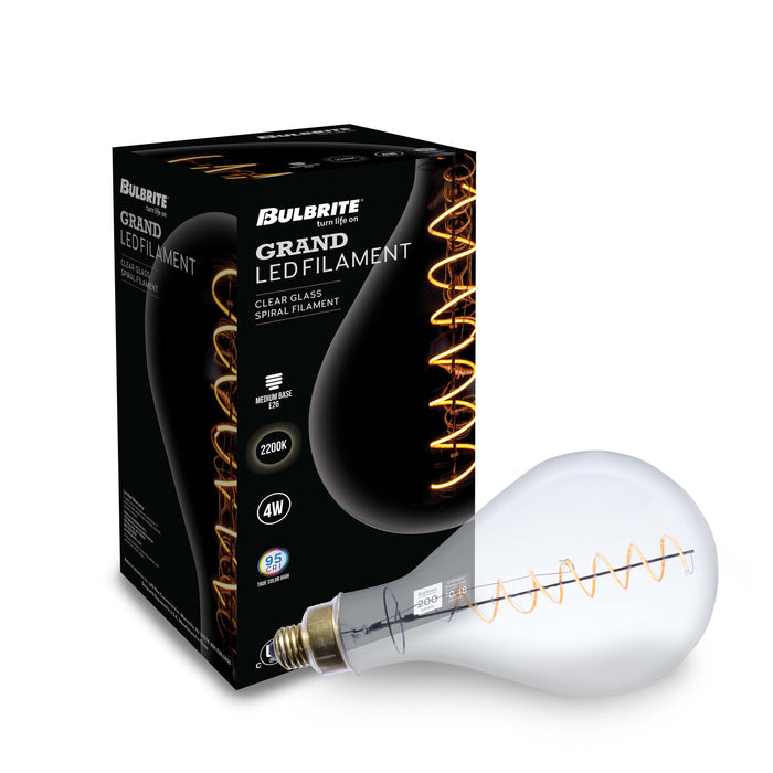 Grands PS52 4W Dimmable Clear Filament LED Light Bulb with E26 Base, 2200K, 190 Lumens