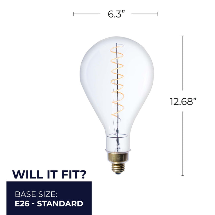 Grands PS52 4W Dimmable Clear Filament LED Light Bulb with E26 Base, 2200K, 190 Lumens
