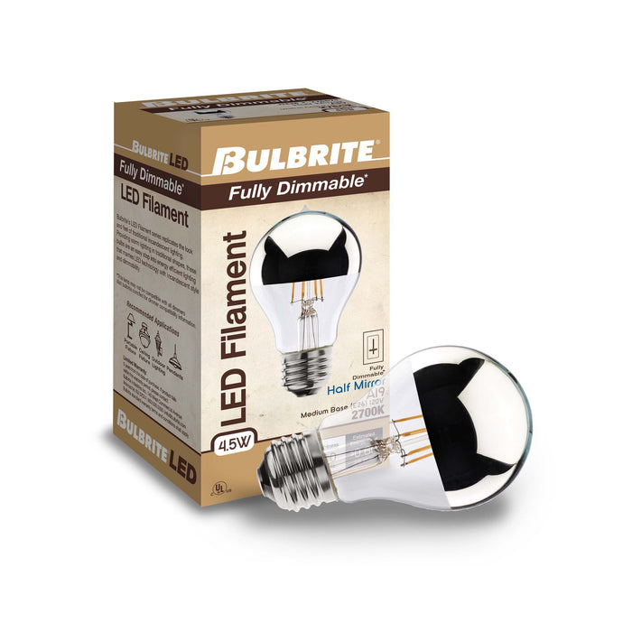 Half Series A19 4.5W Dimmable White Filament LED Light Bulb with E26 Base, 2700K, 360 Lumens, 2-Pack
