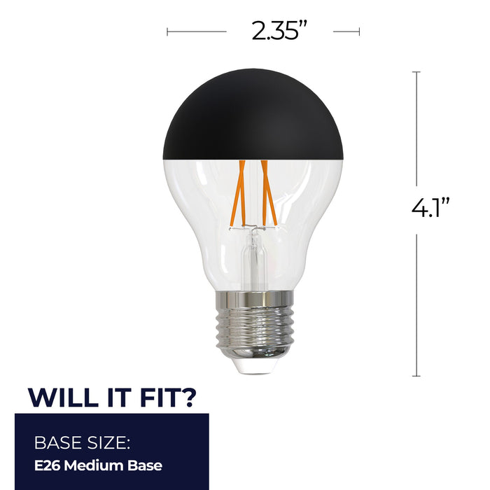 Half Series Designer A19 5W Dimmable Half Black Filament LED Light Bulb with E26 Base, 2700K, 400 Lumens, 4-Pack