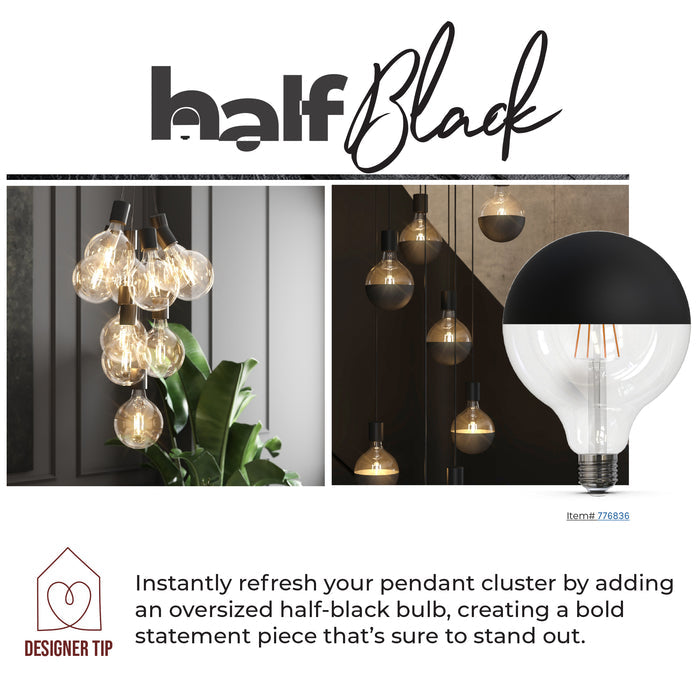 Half Series Designer A19 5W Dimmable Half Black Filament LED Light Bulb with E26 Base, 2700K, 400 Lumens, 4-Pack