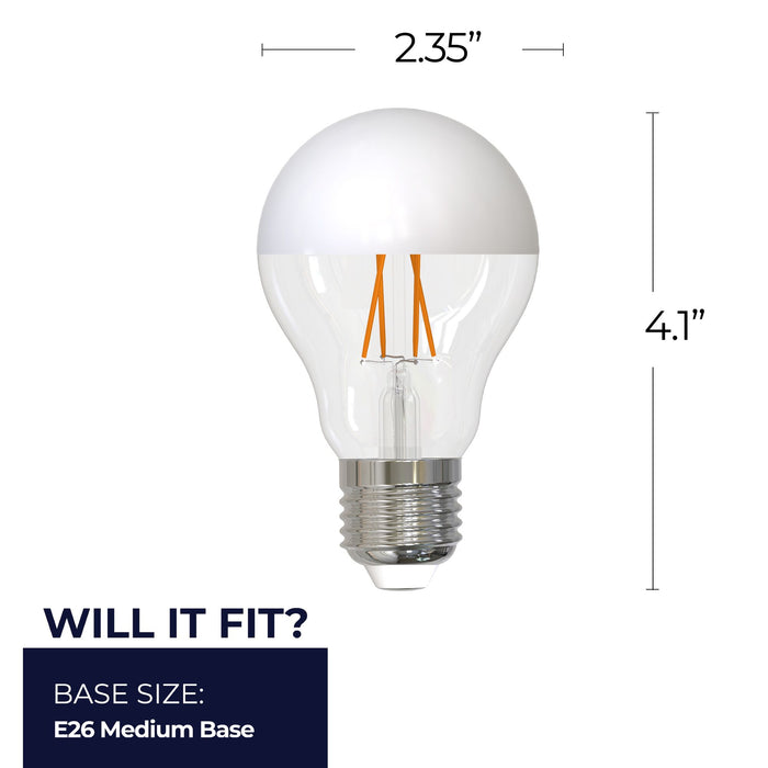 Half Series Designer A19 5W Dimmable Half White Filament LED Light Bulb with E26 Base, 2700K, 400 Lumens, 4-Pack