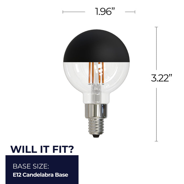 Half Series Designer G16 2.5W Dimmable Half Black Filament LED Light Bulb with E12 Base, 2700K, 200 Lumens, 2-Pack