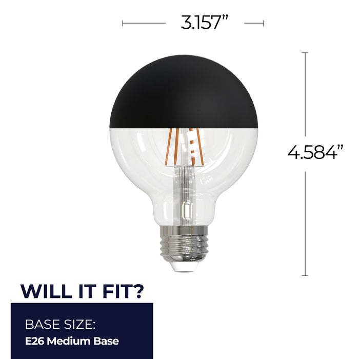 Half Series Designer G25 5W Dimmable Half Black Filament LED Light Bulb with E26 Base, 2700K, 400 Lumens, 4-Pack