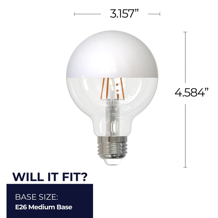 Half Series Designer G25 5W Dimmable Half White Filament LED Light Bulb with E26 Base, 2700K, 400 Lumens, 2-Pack