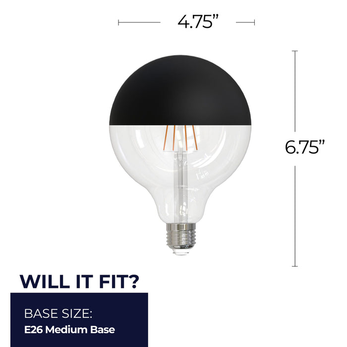 Half Series Designer G40 6W Dimmable Half Black Filament LED Light Bulb with E26 Base, 2700K, 500 Lumens, 4-Pack