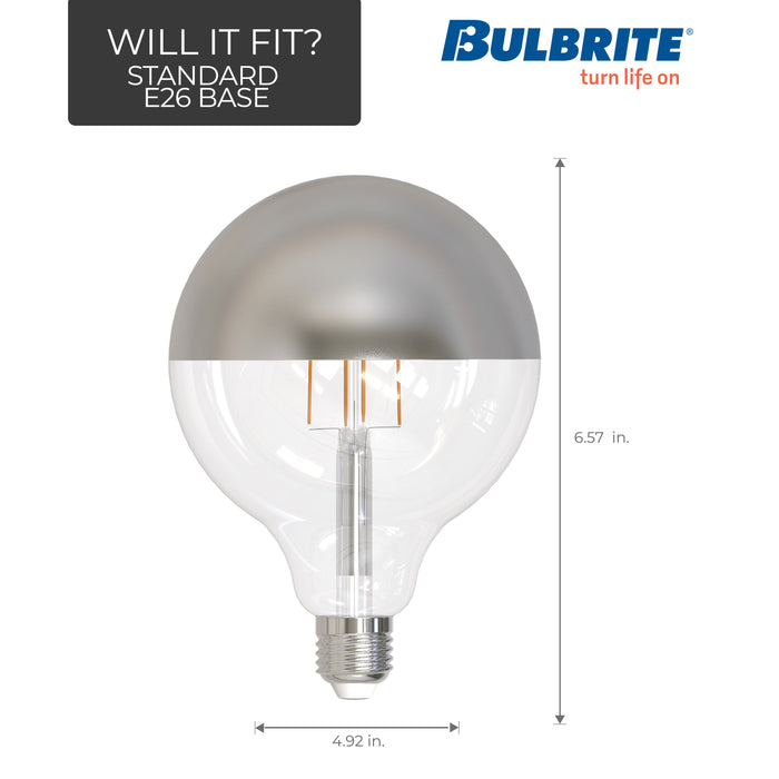 Half Series Designer G40 6W Dimmable Half Chrome Filament LED Light Bulb with E26 Base, 2700K, 500 Lumens, 4-Pack