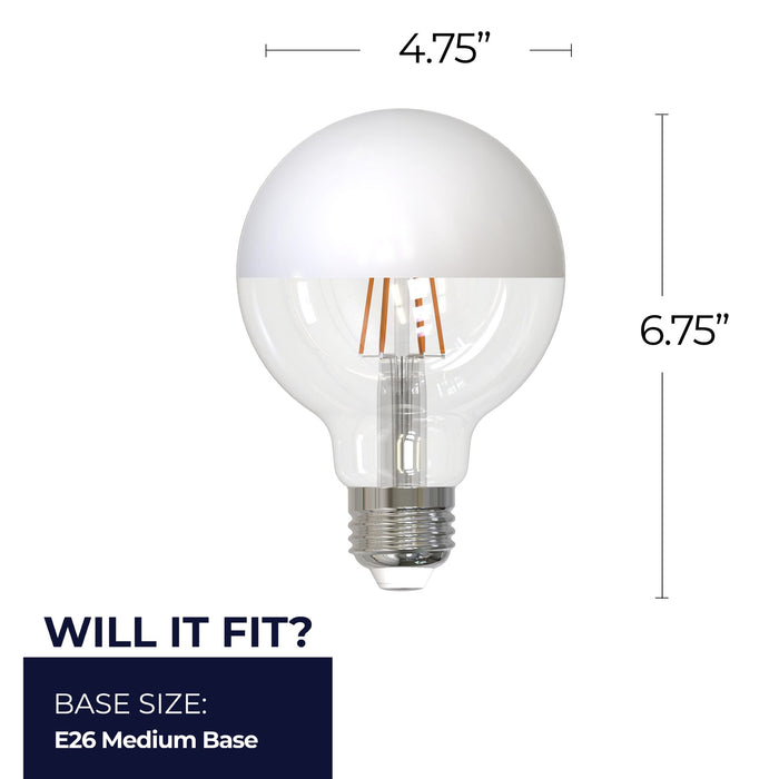Half Series Designer G40 6W Dimmable Half White Filament LED Light Bulb with E26 Base, 2700K, 500 Lumens, 2-Pack