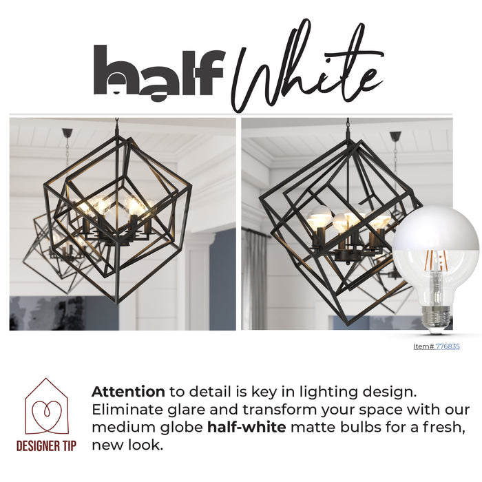 Half Series Designer G40 6W Dimmable Half White Filament LED Light Bulb with E26 Base, 2700K, 500 Lumens, 2-Pack