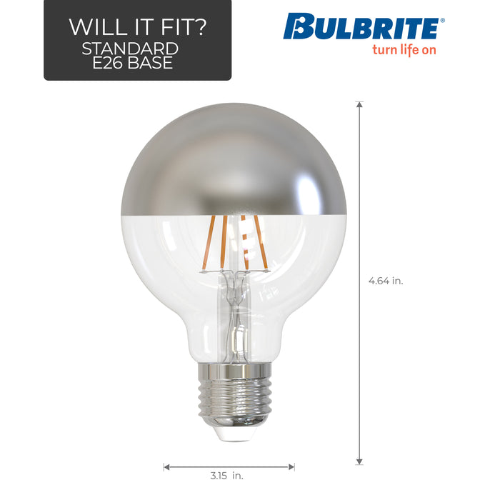Half Series G25 5W Dimmable Half Chrome Filament LED Light Bulb with E26 Base, 2700K, 450 Lumens, 2-Pack
